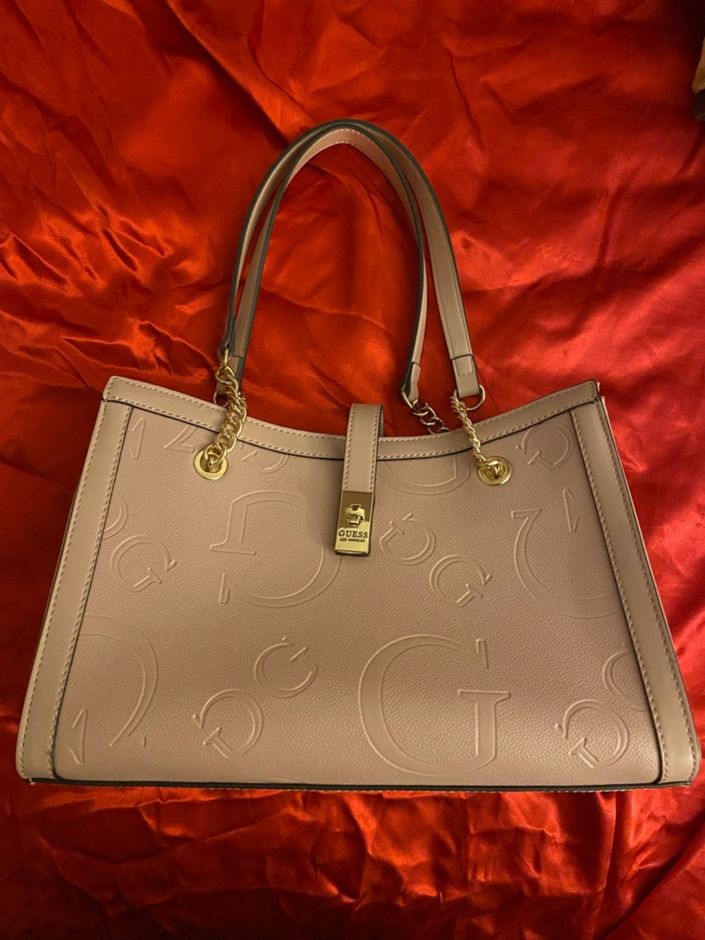 GUESS Blush Embossed Logo Tote with Gold Hardware